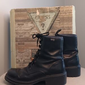 Guess Vintage Y2K Womens Black Leather Combat Boots